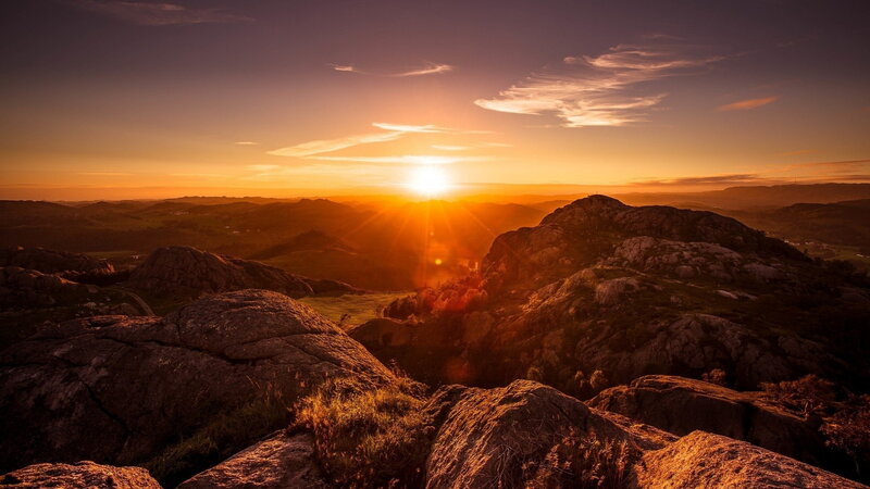 Sunrise over Rocky Hills — Orange, Serene, Sunset