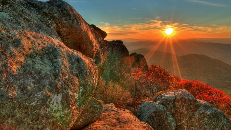 Sunrise over Rocky Peak — Orange, Dramatic, Sunset, Photograph, Rocks