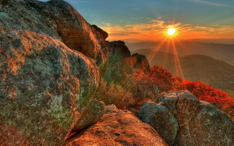 Sunrise over Rocky Peak — Orange, Dramatic, Sunset, Photograph