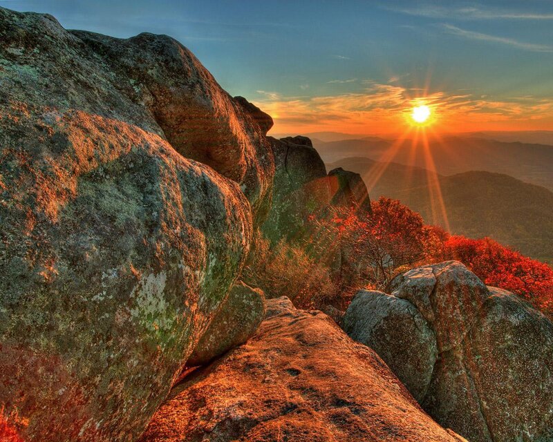 Sunrise over Rocky Peak — Orange, Serene, Photograph