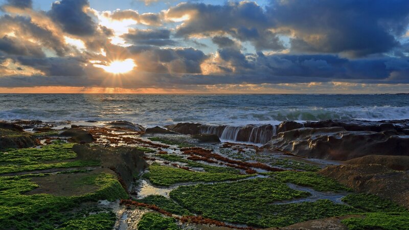 Sunrise over Rocky Shore — Blue