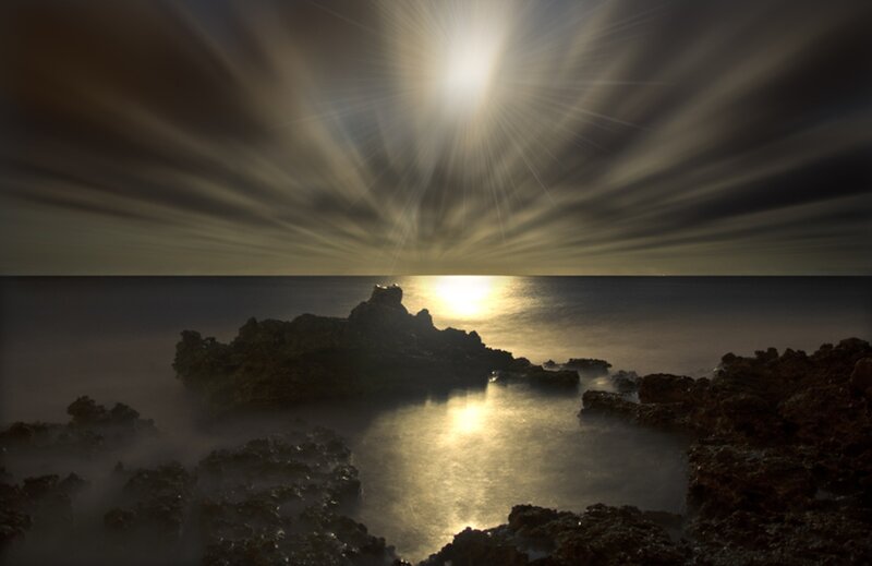 Sunrise over Rocky Shore — Gold
