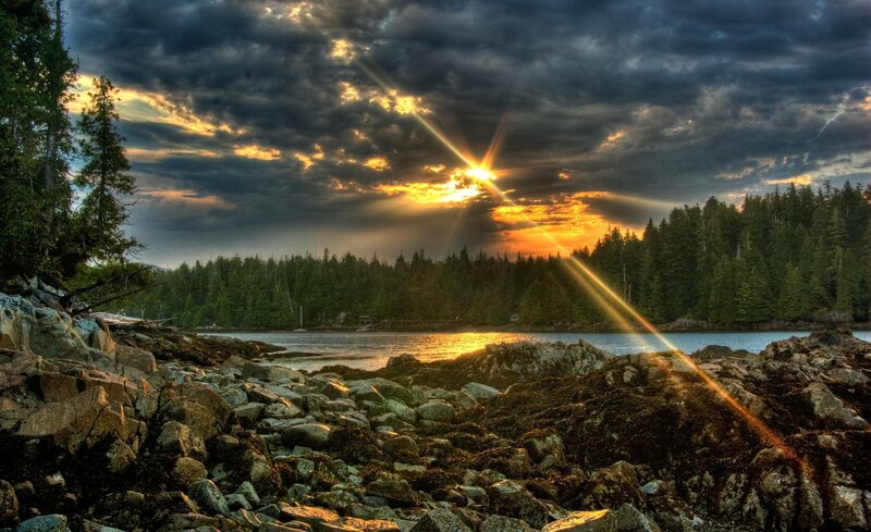 Sunrise over Rocky Shore — Orange, Dramatic