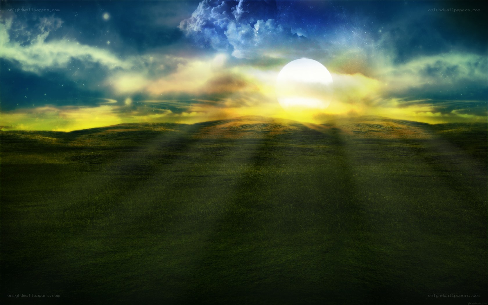 Sunrise over rolling hills