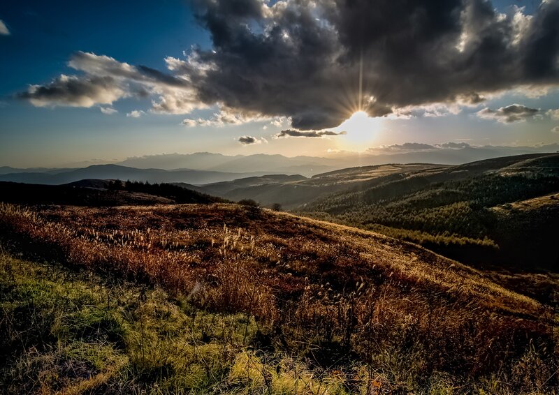 Sunrise over Rolling Hills — Blue, Dramatic