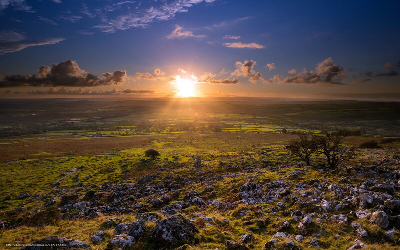 Sunrise over Rolling Hills — Blue, Serene, Photograph, Clouds