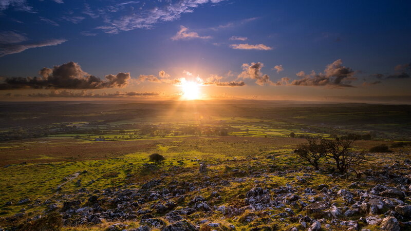 Sunrise over Rolling Hills — Blue, Serene, Photograph