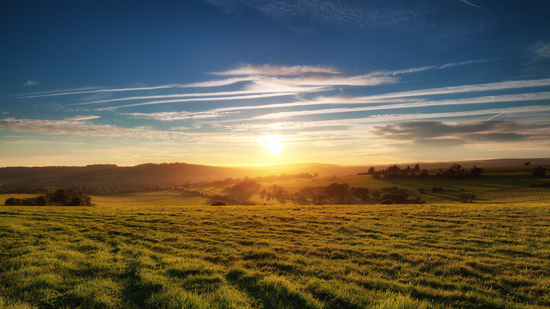 Sunrise over Rolling Hills — Green, Serene, Photograph