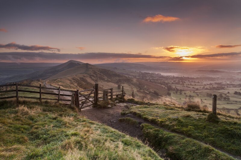 Sunrise over Rolling Hills — Orange, Serene, Photograph