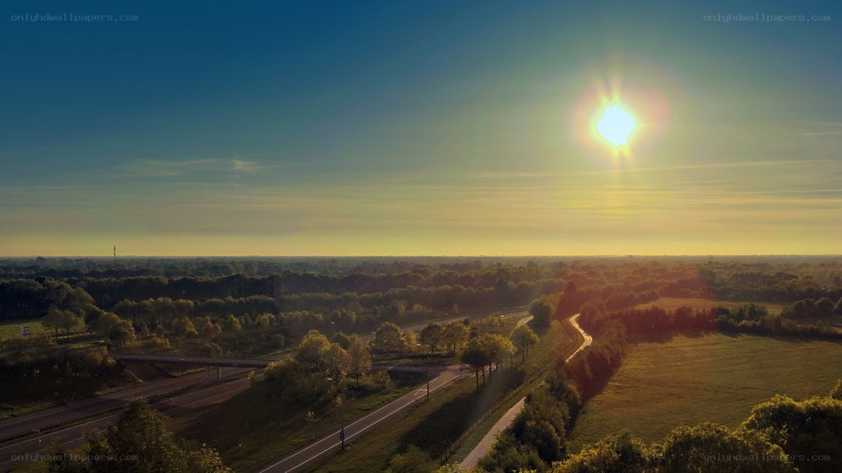 Sunrise over rural landscape