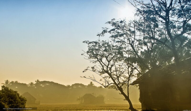Sunrise over rural village