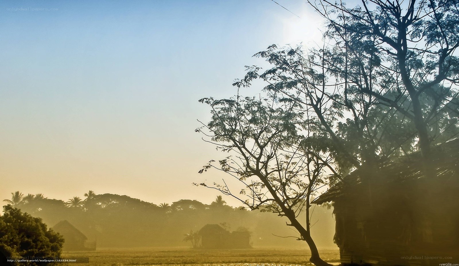 Sunrise over rural village