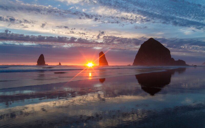 Sunrise over Sea Stacks — Orange, Serene