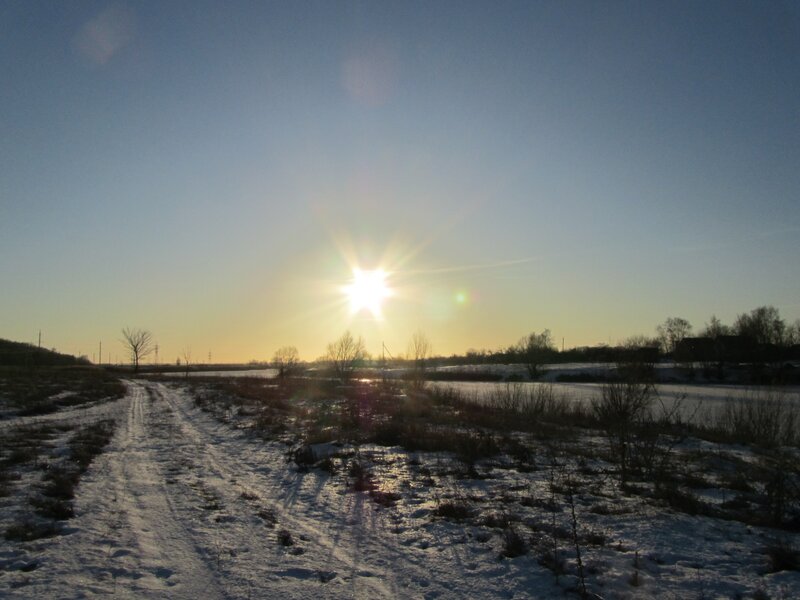Sunrise over Snowy Field — Blue, Serene, Winter, Photograph