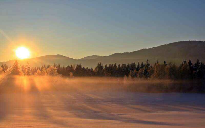 Sunrise over Snowy Field — Orange, Serene