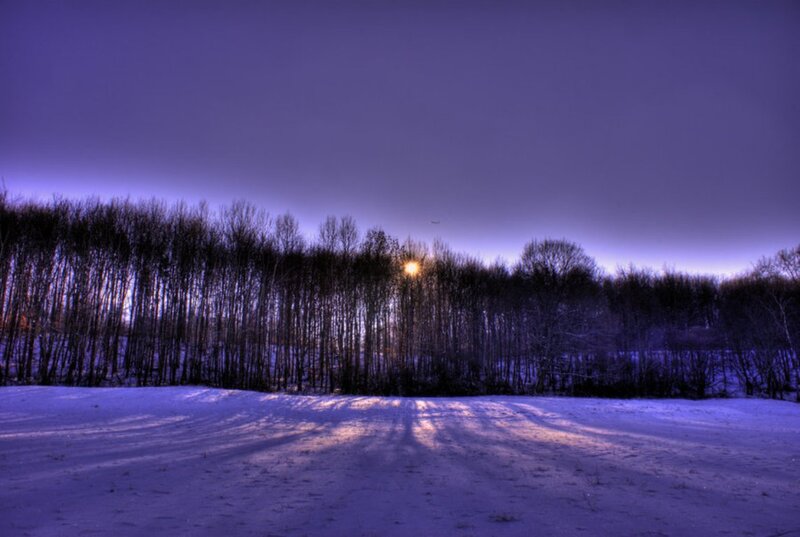 Sunrise over Snowy Field — Purple