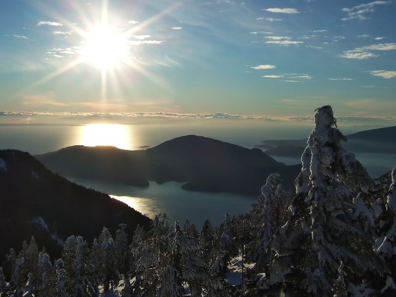 Sunrise over snowy mountains