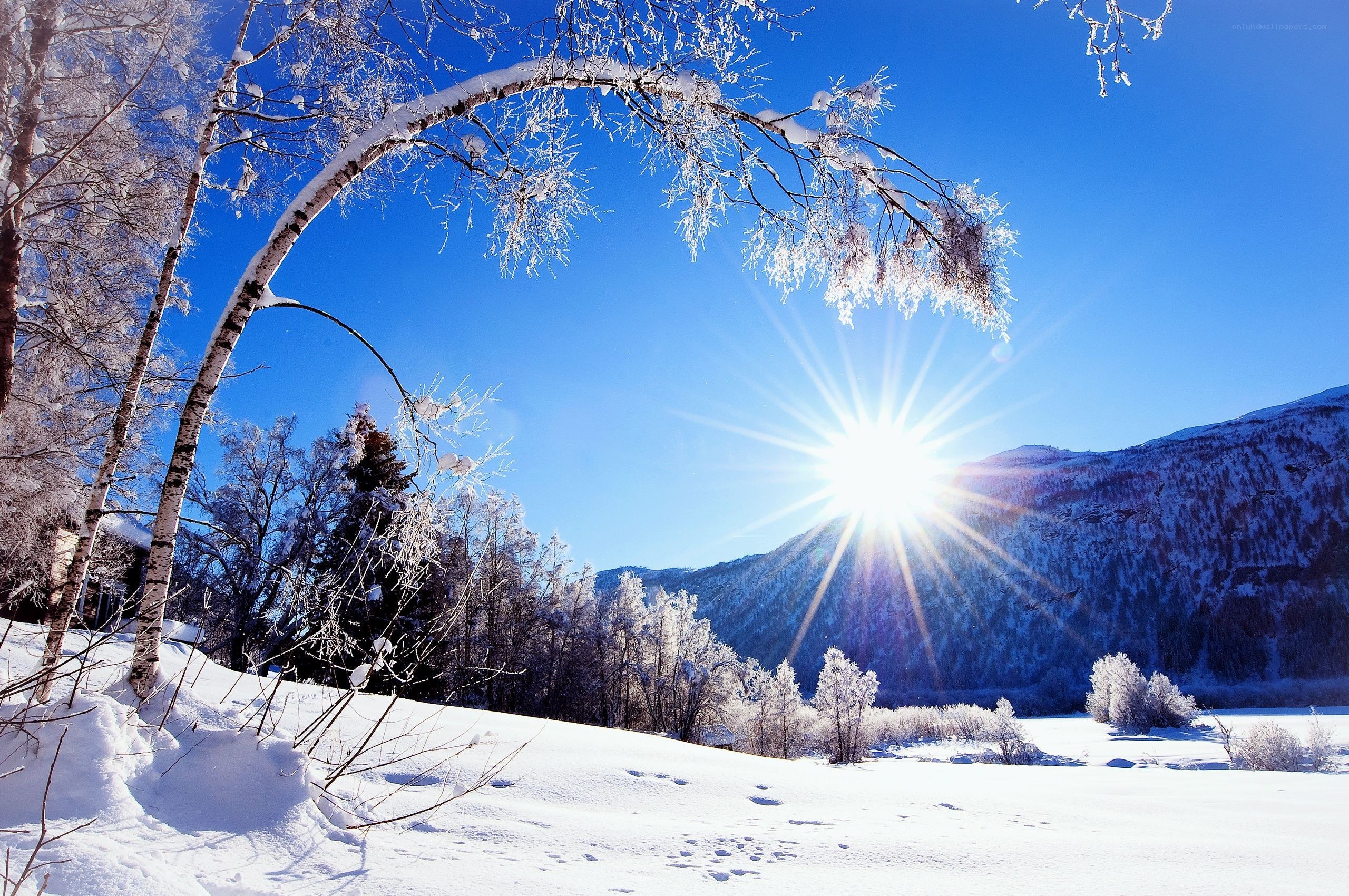 Sunrise over snowy mountains
