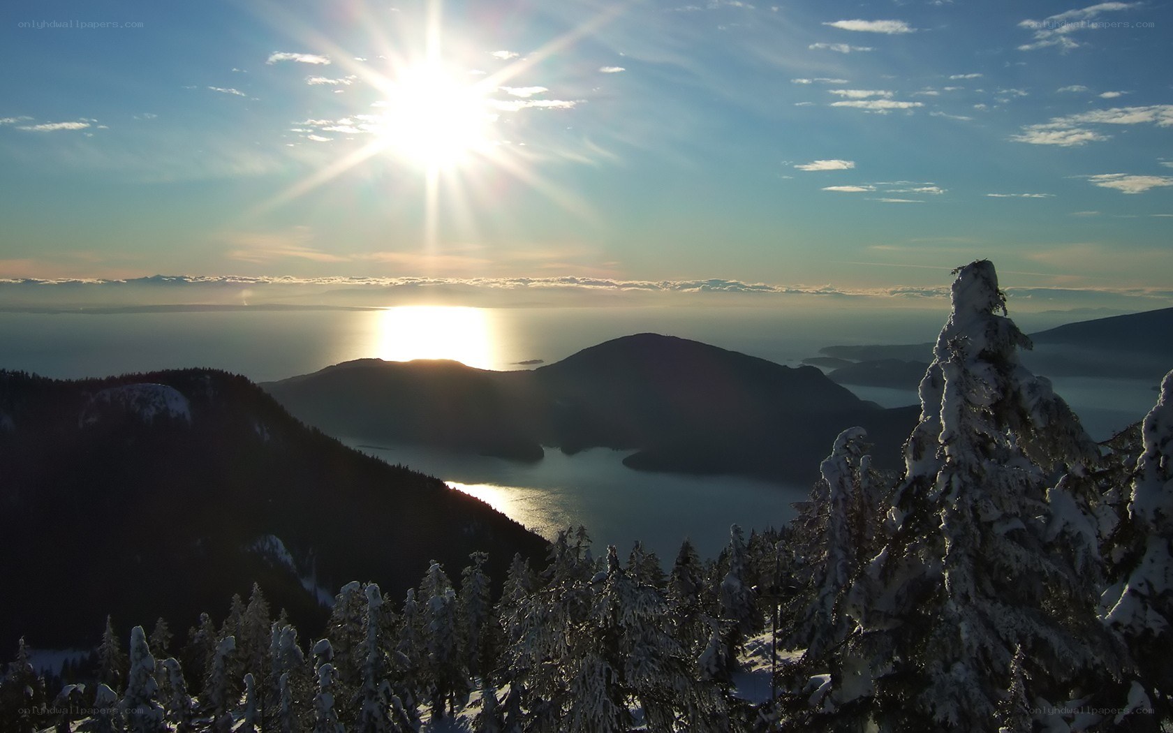 Sunrise over snowy mountains