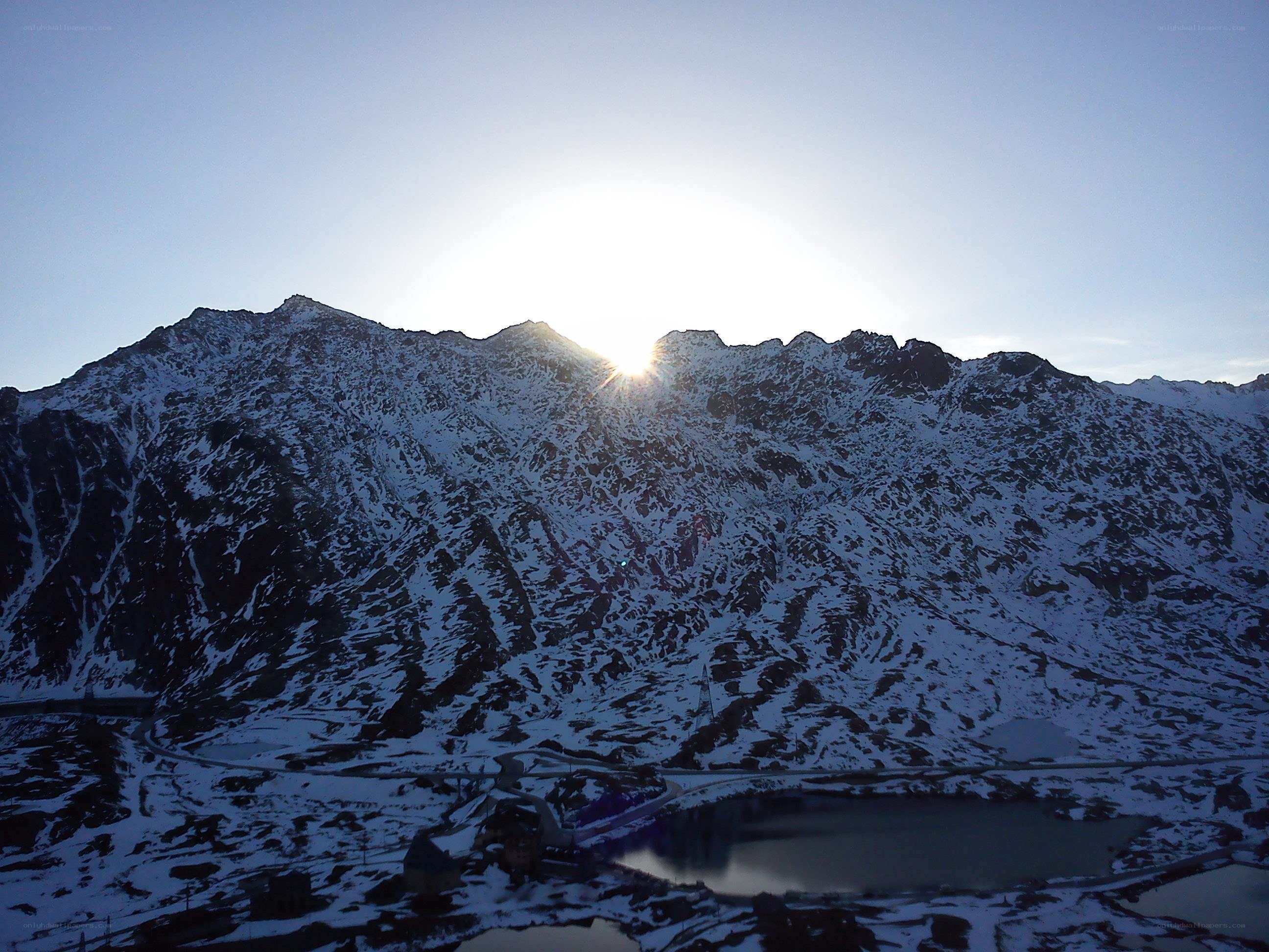 Sunrise over snowy mountains