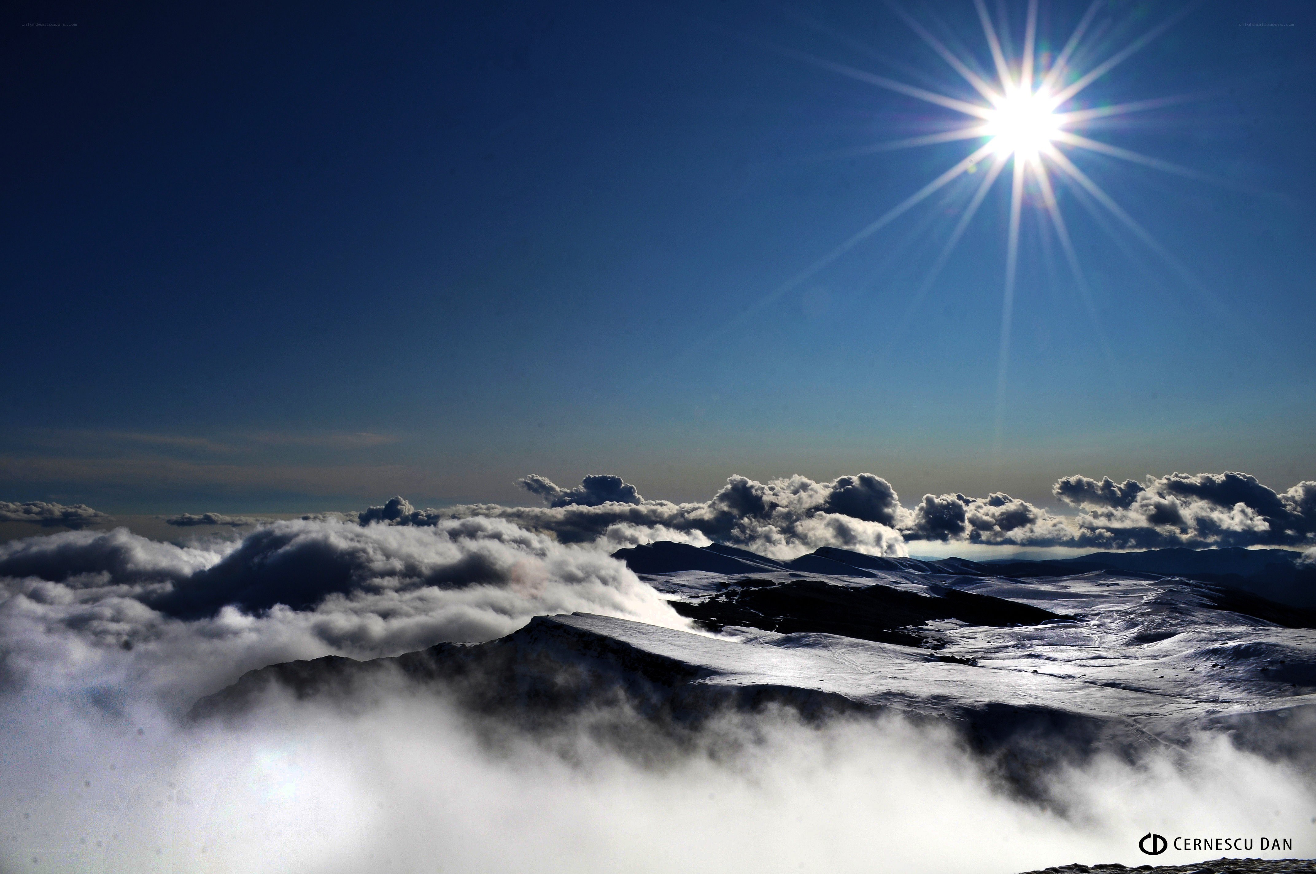 Sunrise over snowy mountains