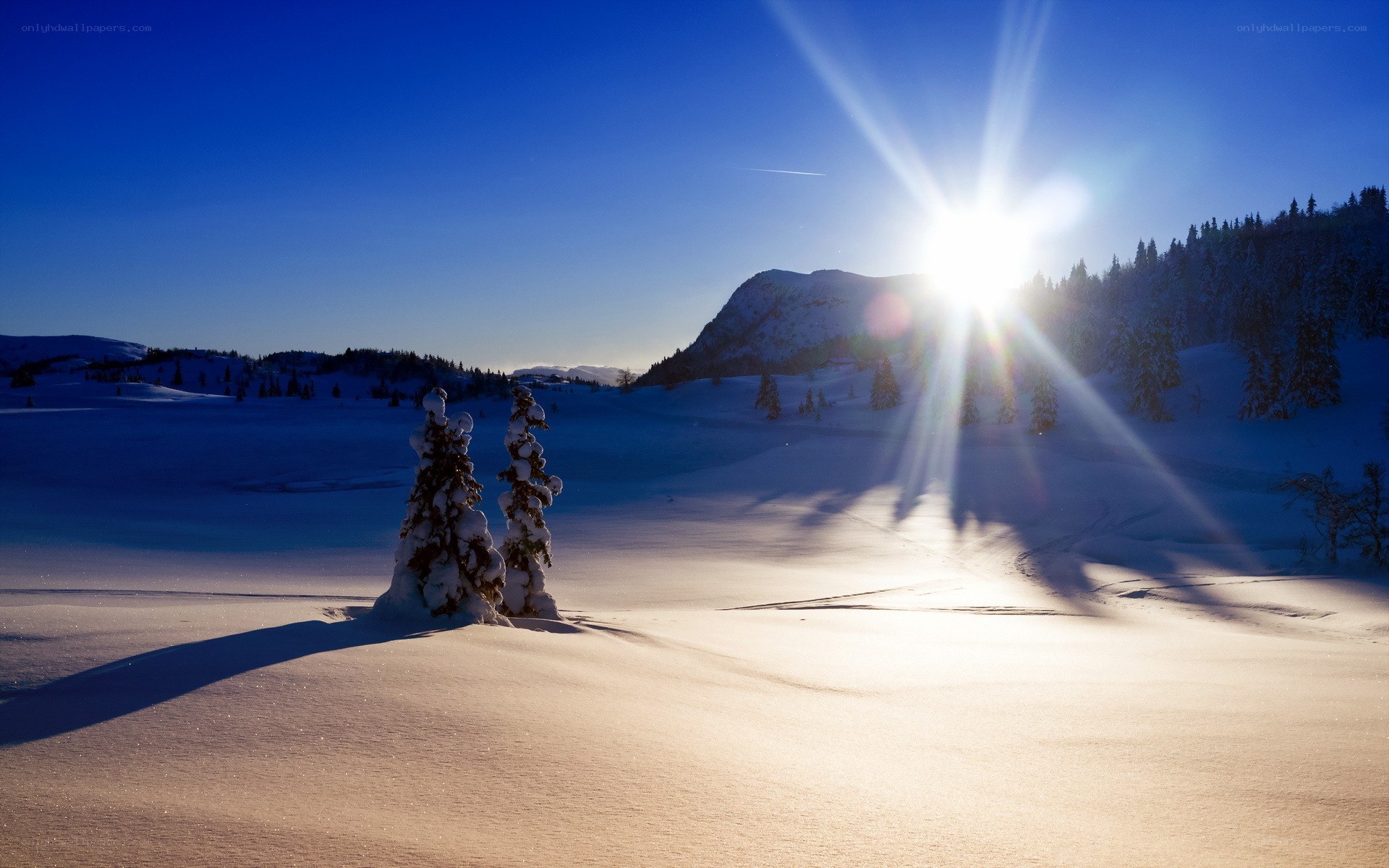 Sunrise over snowy mountains