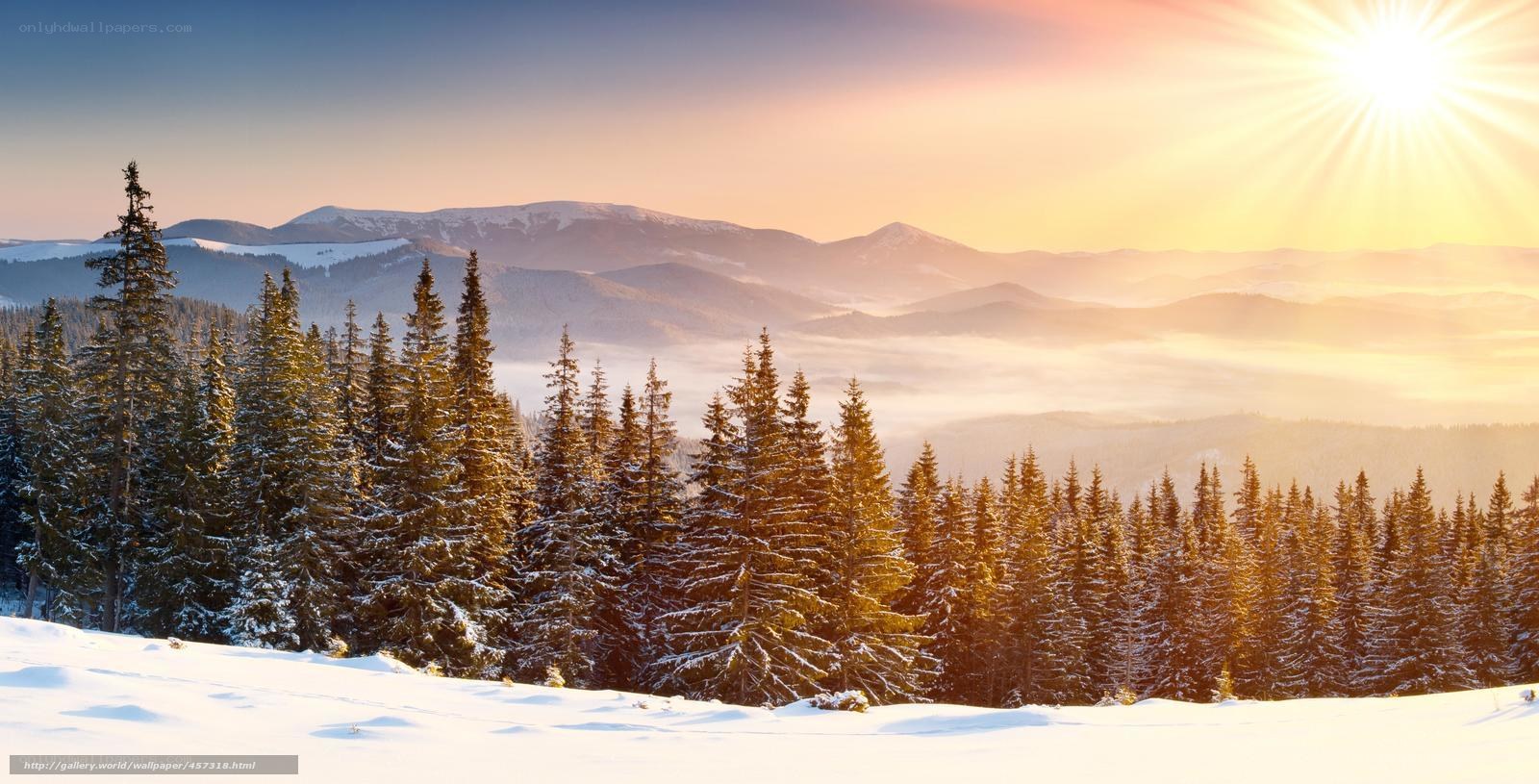 Sunrise over snowy mountains