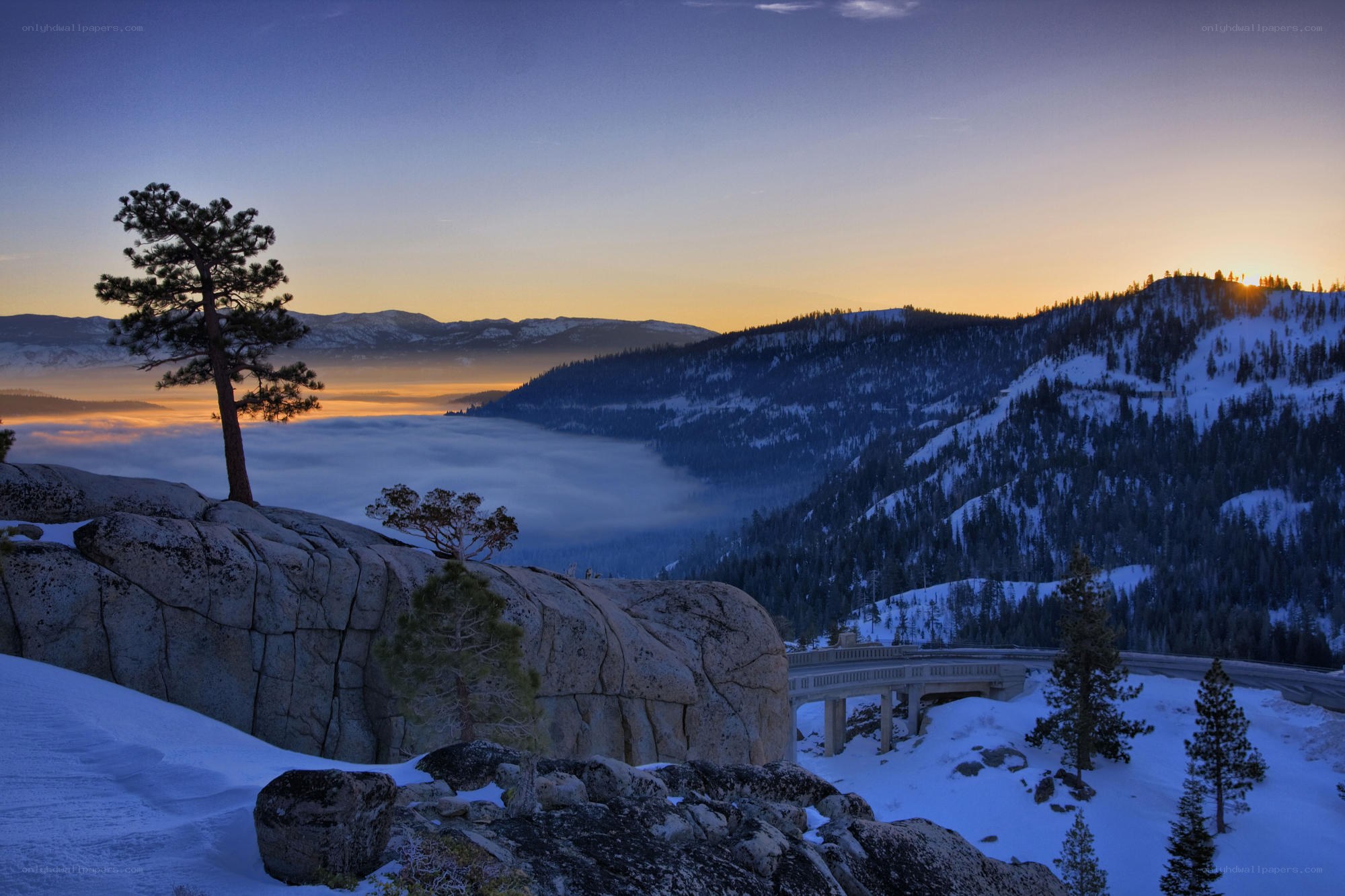 Sunrise over snowy mountains