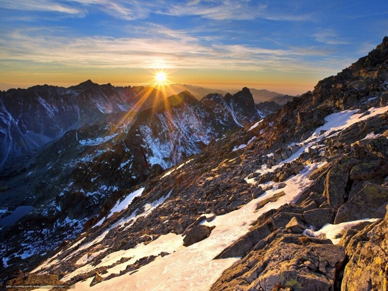 Sunrise over Snowy Mountains — Blue, Dramatic