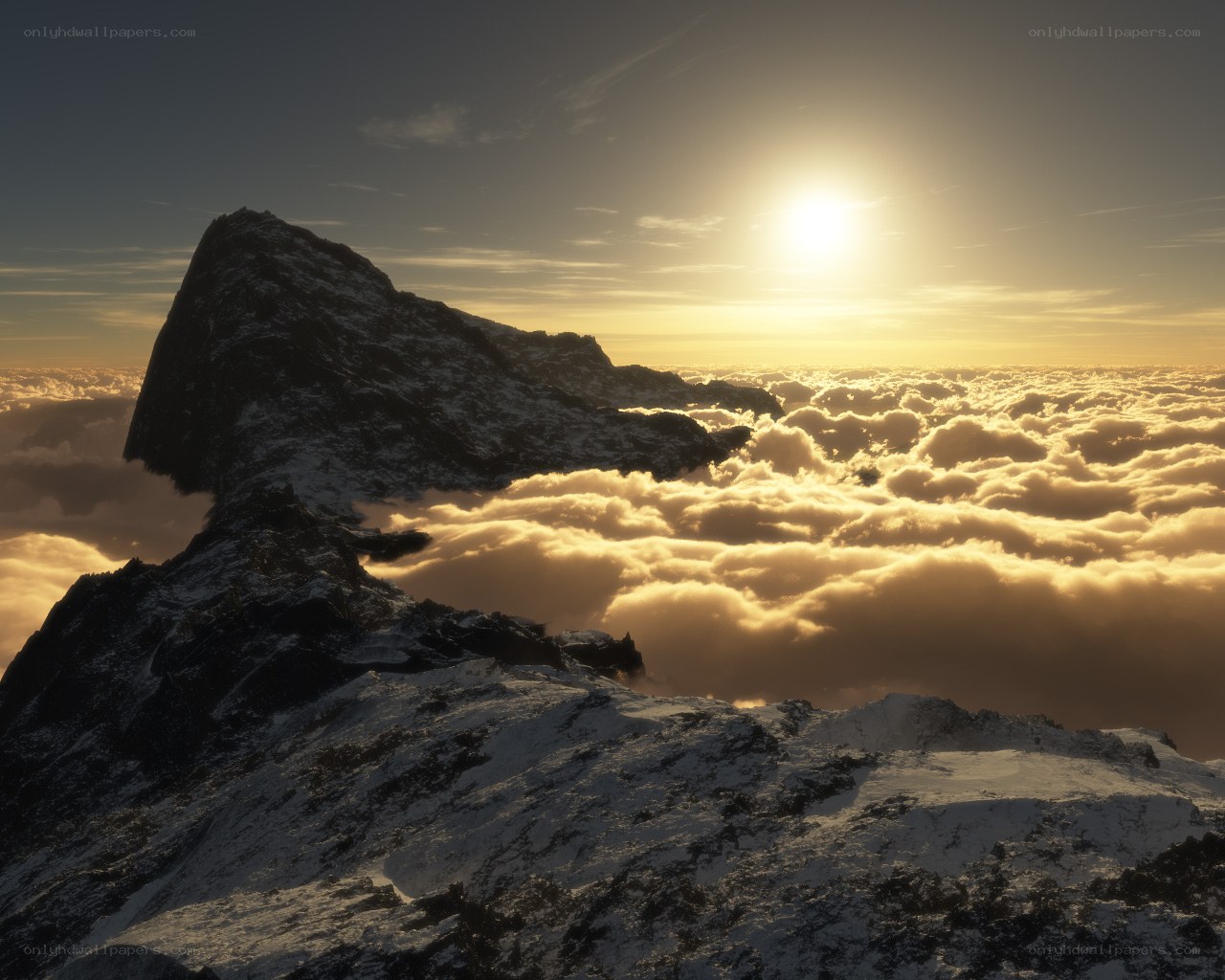 Sunrise over snowy peaks