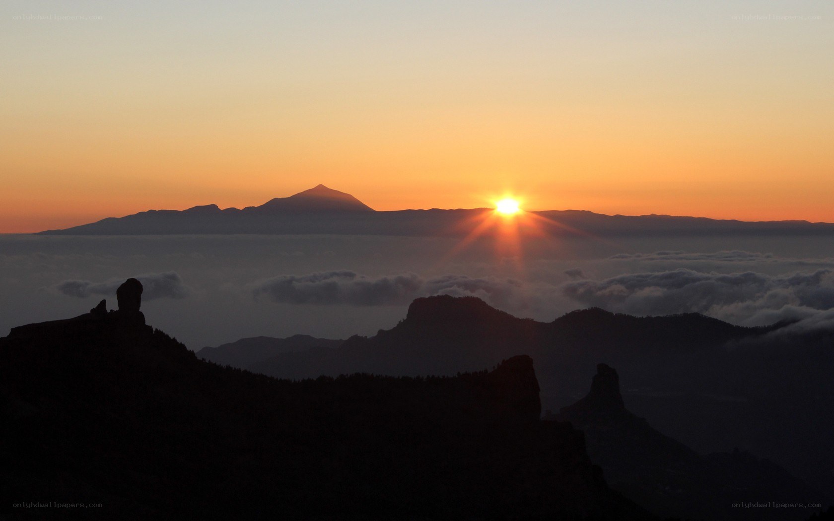 Sunrise over volcanic landscape