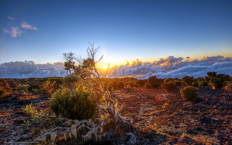 Sunrise over Volcanic Landscape — Blue, Dramatic