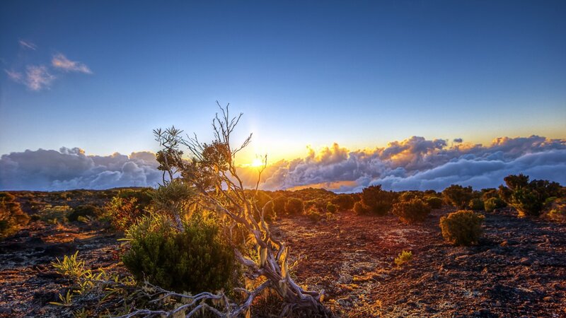 Sunrise over Volcanic Landscape — Blue