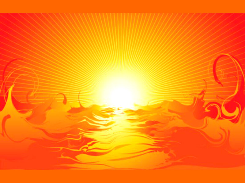 Sunrise over Water — Orange, Dramatic, Digital Art