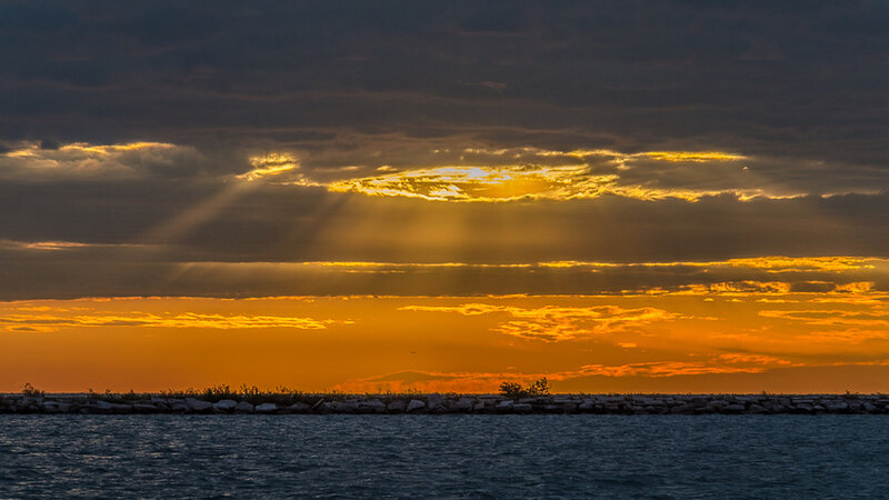 Sunrise over Water — Orange, Dramatic, Photograph