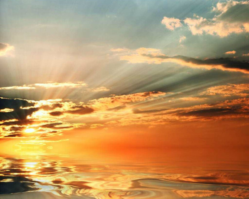 Sunrise over Water — Orange, Serene, Photograph, Sky