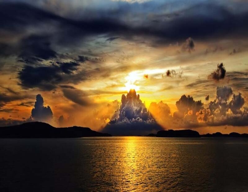 Sunrise over Water — Yellow, Dramatic, Photograph