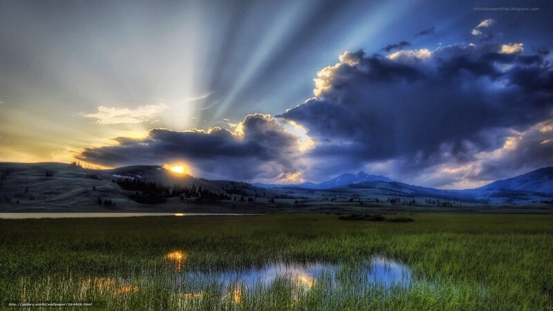 Sunrise over Wetlands — Green, Dramatic, Photograph, Mountains