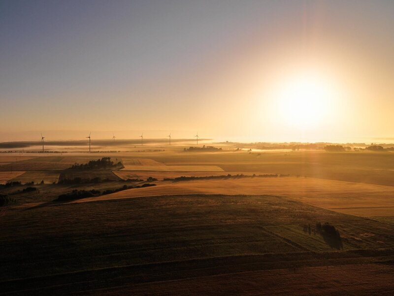 Sunrise over wind turbines