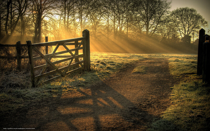 Sunrise through a rural gate