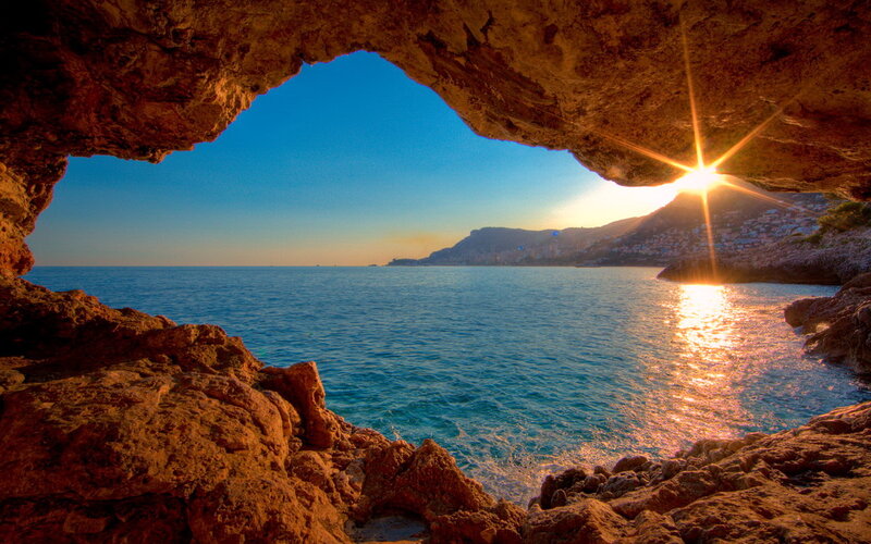 Sunrise Through Cave Opening — Blue, Serene