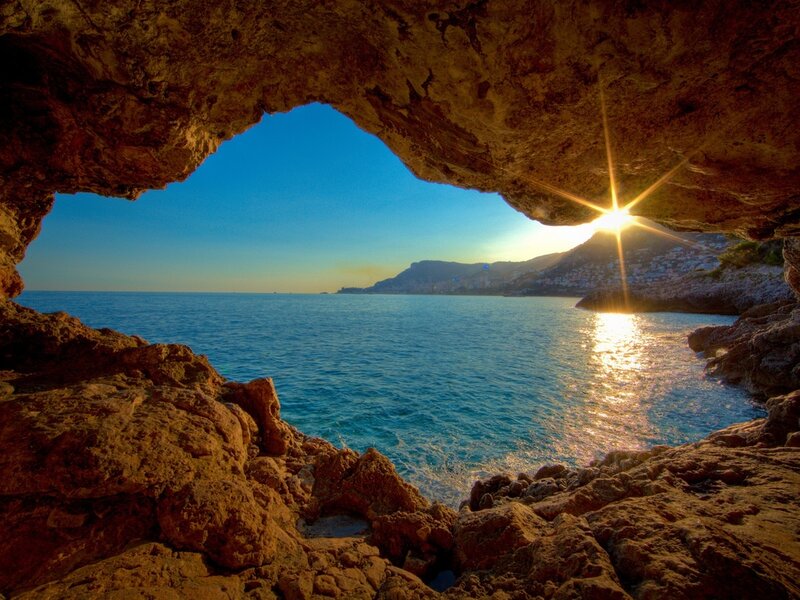 Sunrise Through Cave Opening — Blue