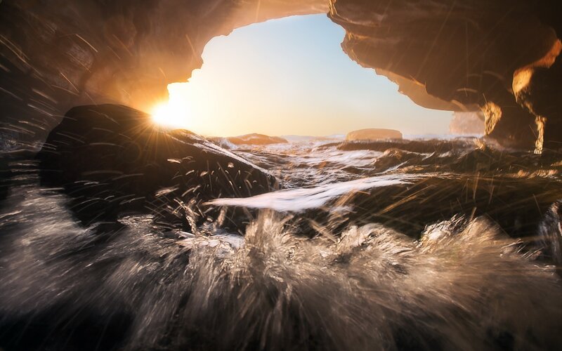 Sunrise Through Cave Opening — Brown