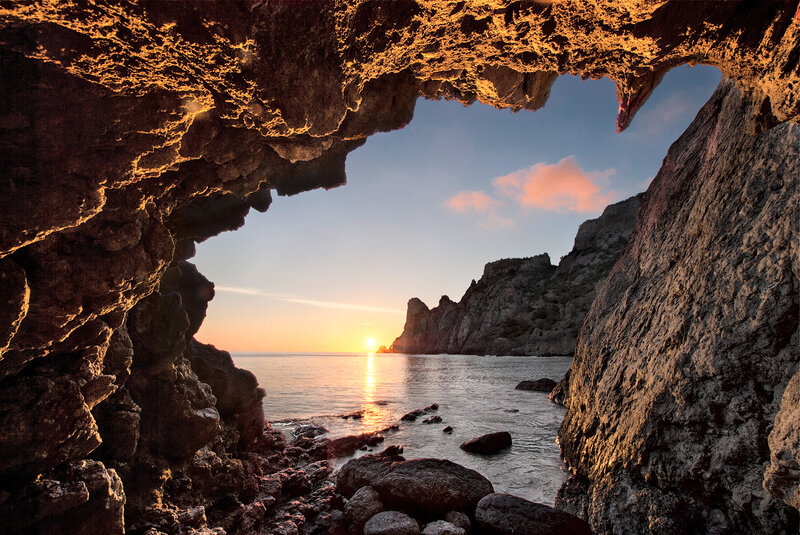 Sunrise Through Cave Opening — Orange, Serene