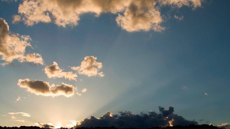 Sunrise Through Clouds — Blue, Dramatic, Photograph, Sky
