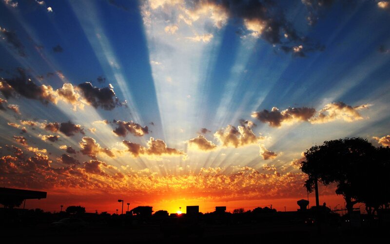 Sunrise Through Clouds — Blue, Dramatic, Photograph, Tree