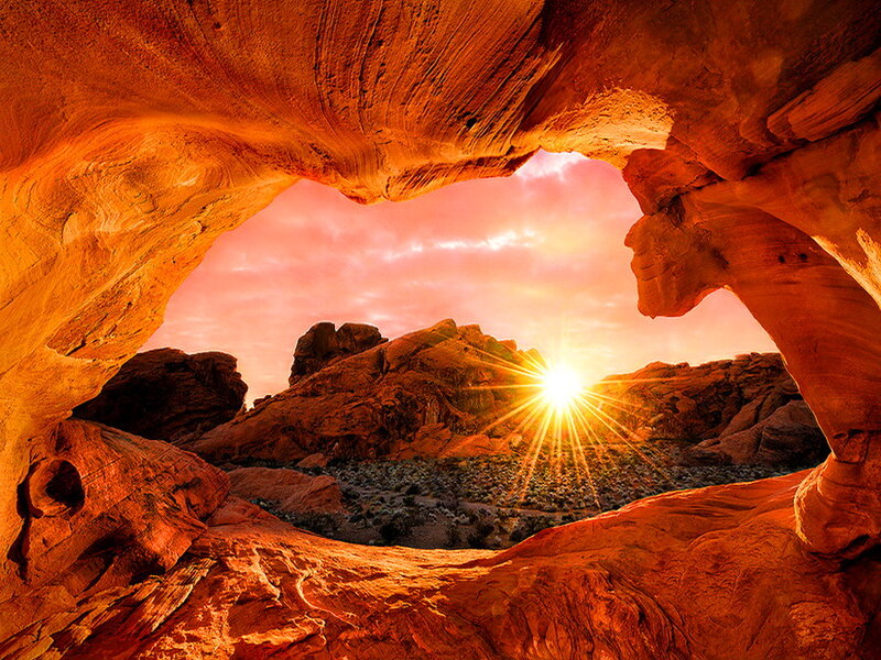 Sunrise Through Rock Arch — Orange
