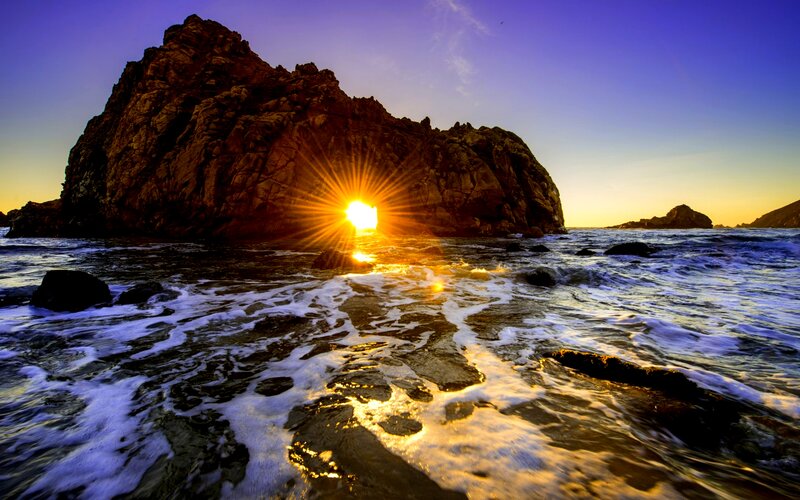 Sunrise Through Rock Arch — Purple