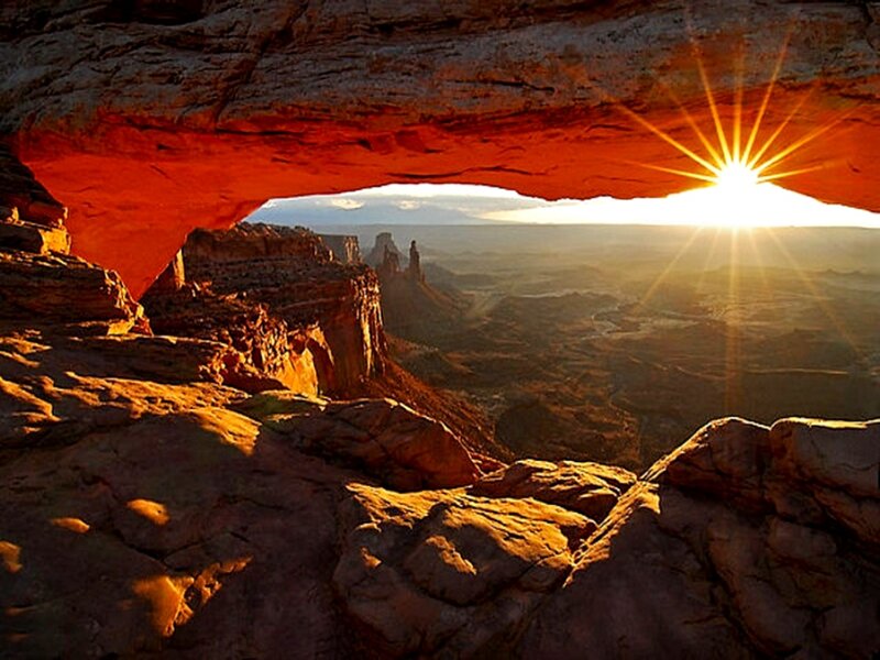 Sunrise Through Rock Arch — Red