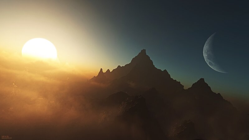 Sunrise with crescent moon